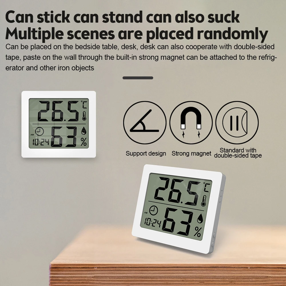 Imagem -02 - Multifunções Lcd Digital Medidor de Umidade de Temperatura para Casa Interior ao ar Livre Higrômetro Termômetro Estação Meteorológica com Relógio