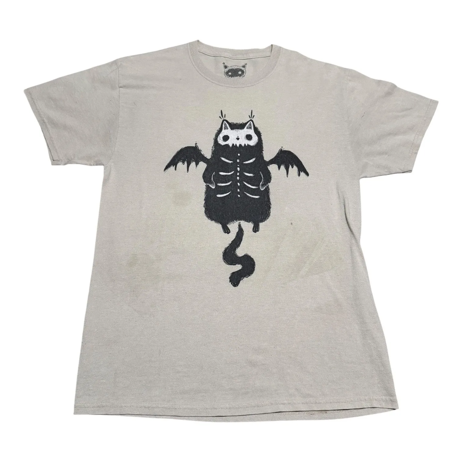 Stephanie Bayles Cat Bat Skeleton Gray Stained Shirt Men's Medium