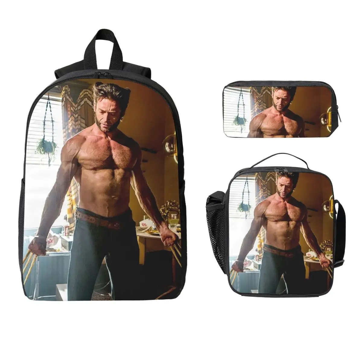 Hugh Jackman Backpack Student BookBag School Bag Laptop Shoulder Bags 3ps Insulated Lunch Bag Pencil Case