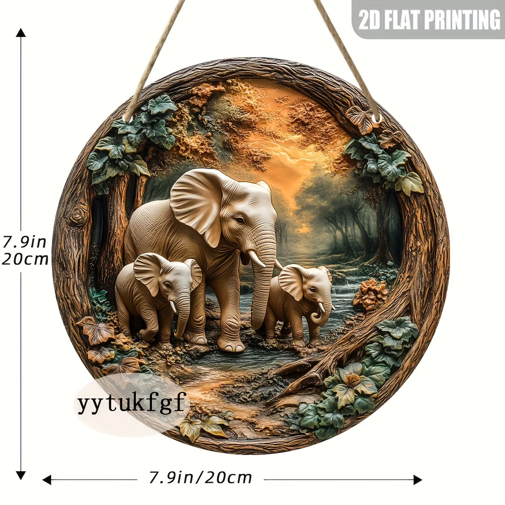 2D Flat, 1pc Elegant Elephant Wall Sign - 8" Round Artificia