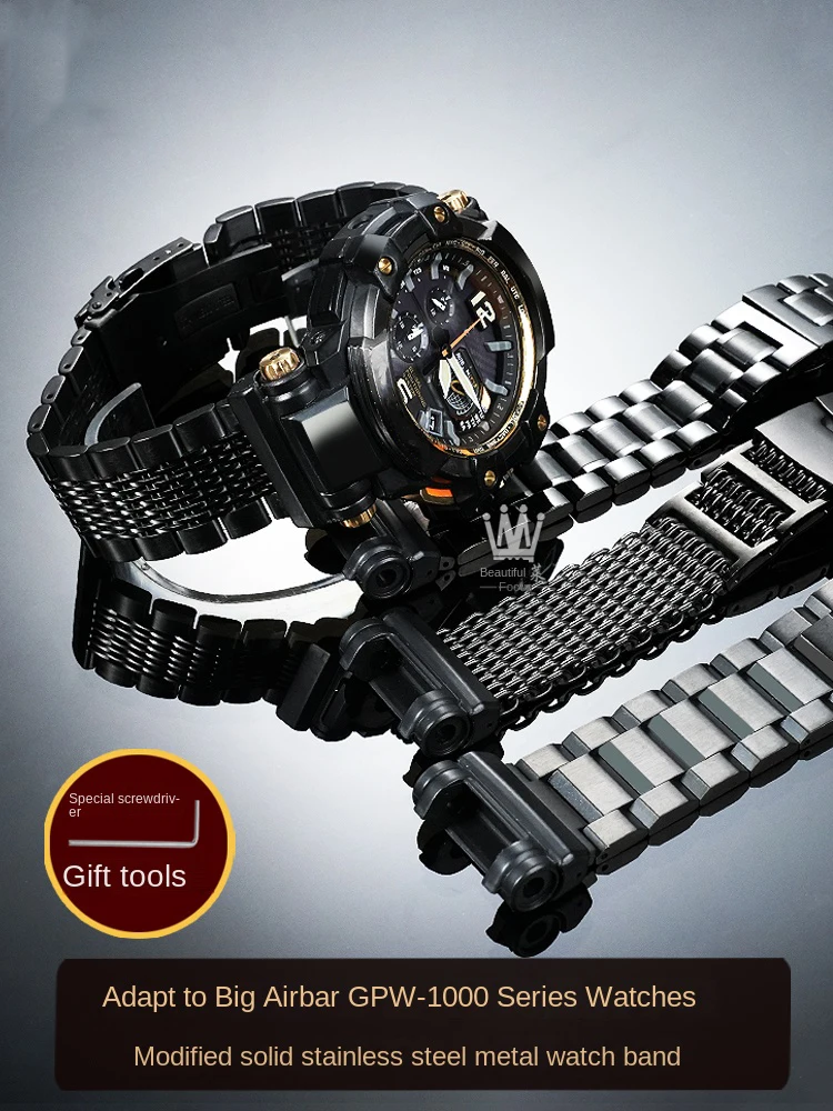 GPW1000 Stainless Steel Strap Bracelet For G-SHOCK Casio 5410 Adapter GPW-1000 Big Wrist Extended Black Multi Style Metal straps