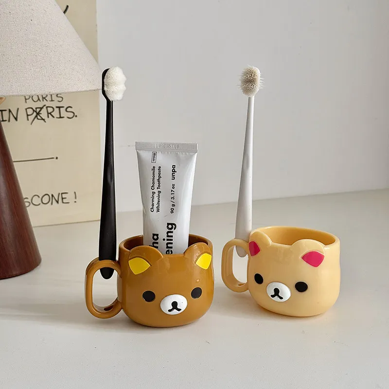Cartoon Rilakkuma Chubbybaby Cute Toothbrush Cup Chubby Bear Kawaii For Couples Bathroom Plastic Mouthwash Cup  Daily Washing view 4