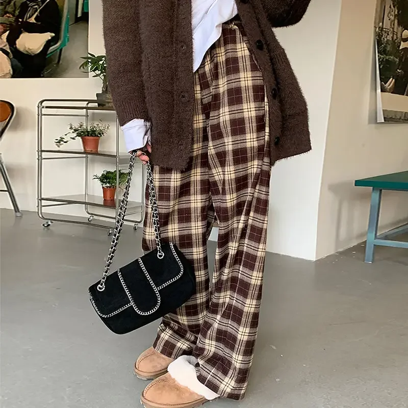 Harajuku Plaid Baggy Pants Women Fashion Wide Leg Trousers Female Casual Loose Straight Drawstring Joggers Streatwear Y2k Large