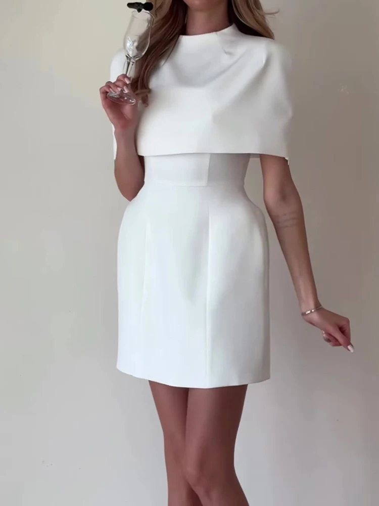 Nowy zestaw: sukienka typu halter w jednolitym kolorze i szal, elegancki, prosty strój koktajlowy dla kobiet, seksowna sukienka o linii A z wysokim stanem, idealna do pracy.