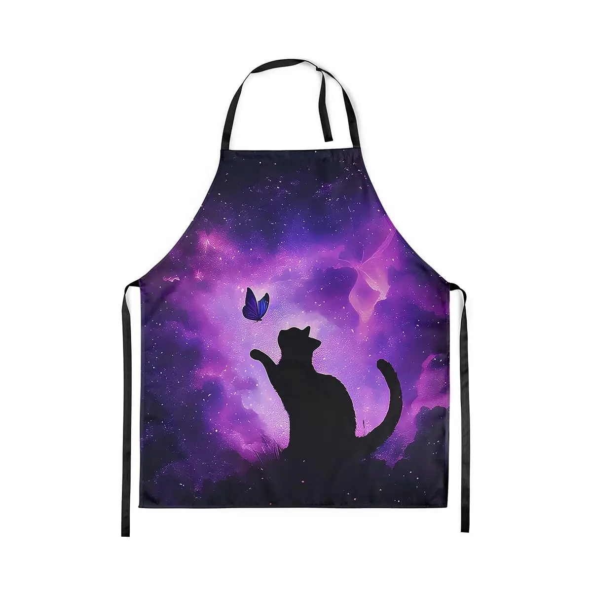 

Cat Butterfly Kitchen Apron Pink Purple Gradient Galaxy Dreamy Waterproof Apron for Adults Cartoon Cute Animal Silhouette Apron