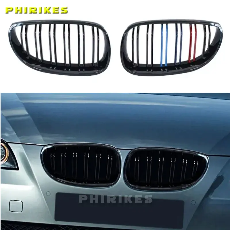 

Car Front Bumper Grille Kidney Racing Grill Grilles For BMW E60 E61 5 Series 2003-2009 Gloss Black Auto New Double Slat Grilles