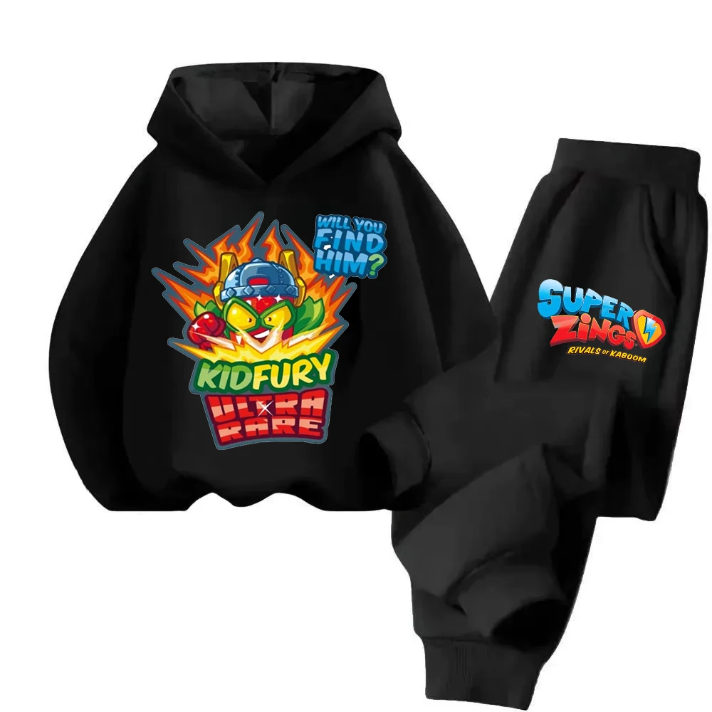 

Superthings Print Girls Boys Hooded Sweatshirt Sweatpants Set Kids Autumn Sportswear Cartoon Warm Children's Fashion Casual Tops