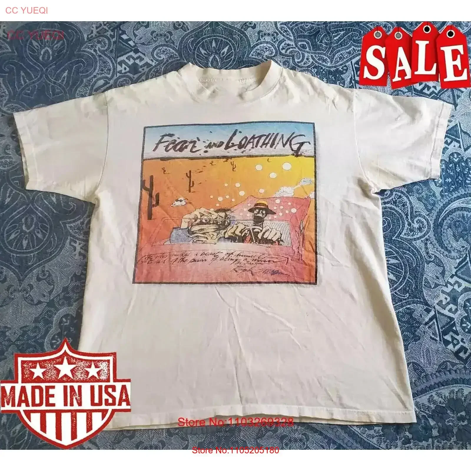 New Popular Fear and Loathing in Las Vegas White T Shirt Cotton vintage Washed streetwear Slightly Breathable vintage Washed