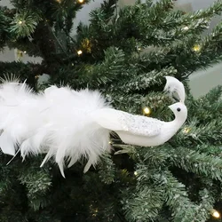 Artificial White Peacock Ornament Christmas Tree Feathered Simulation Birds  Christmas Household/Wedding/Party Decoration Suppli