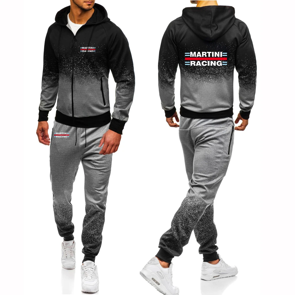 

2023 New Spring Autumn Fashion Martini Racing Logo Print Sport Hooded Cardigan Jacket+Sweatpants High Quality Gradient Color Set