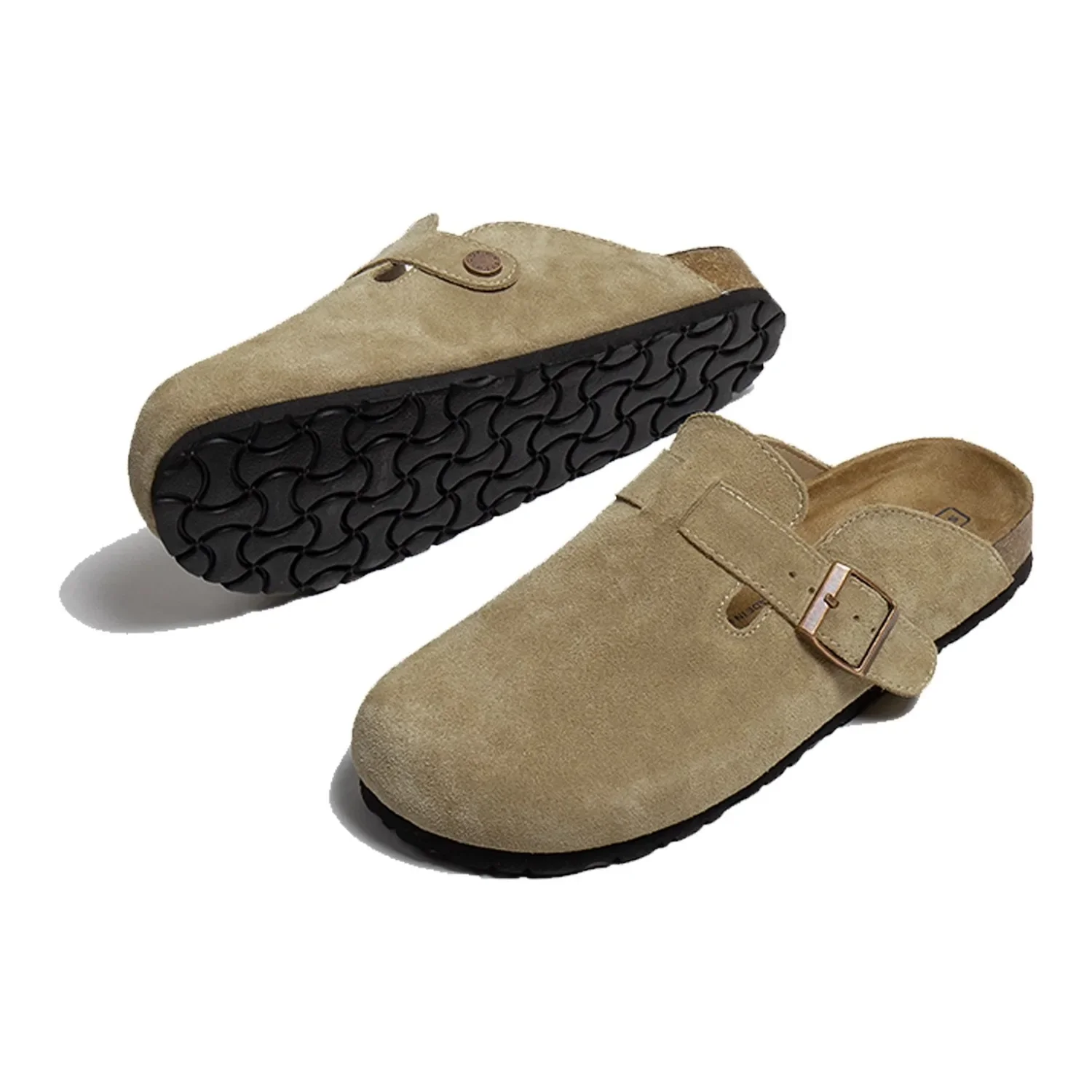 2024 klasik sandal Mule jari tertutup pria dengan Cork Birken sepatu stok Boston Clogs Cork slide pria Suede sandal kulit pria