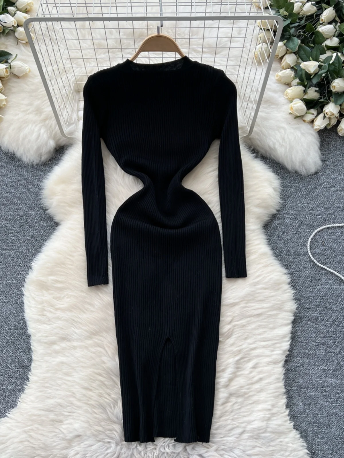 Bla tricoté coupe ajustée ronde Ne Dr coréen Sle rétro t-shirt bouton taille haute jupe trapèze pour les femmes automne Faion