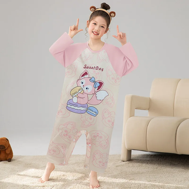 

Linabell Spring Autumn Girls Pajamas Anime Cotton Long Sleeve One-Piece New Cartoon Children's Home Suit Snap Sleeping Bag Gift