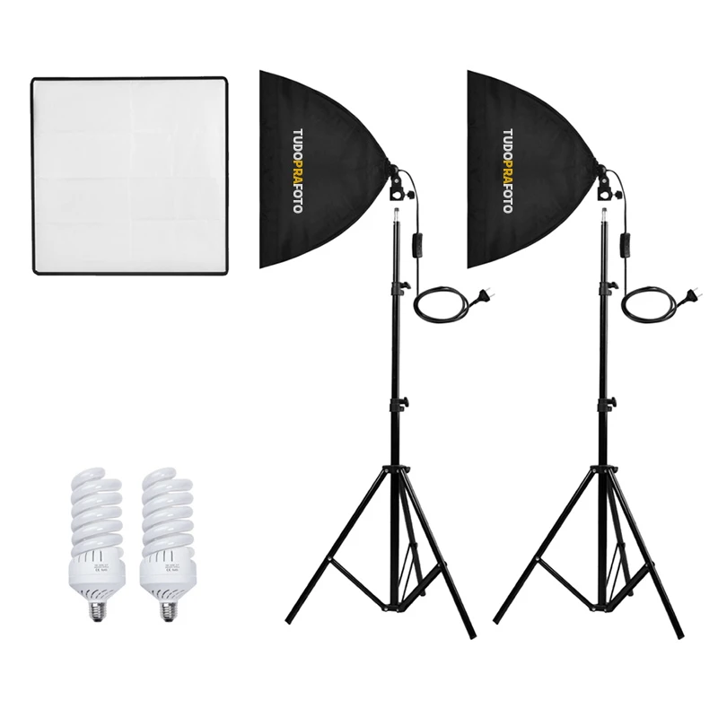 Photographic Studio Lighting Kit Softbox 50x50 110V + 2 Light Bulbs 5400K + 2 Tripods (FEBK5050-1)