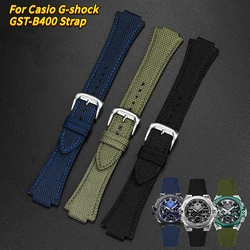 For CASIO G-Shock GST-B400 men nylon watch band cowhide watchband 14mm Convex breathable Stainless steel Wrist strap accessories