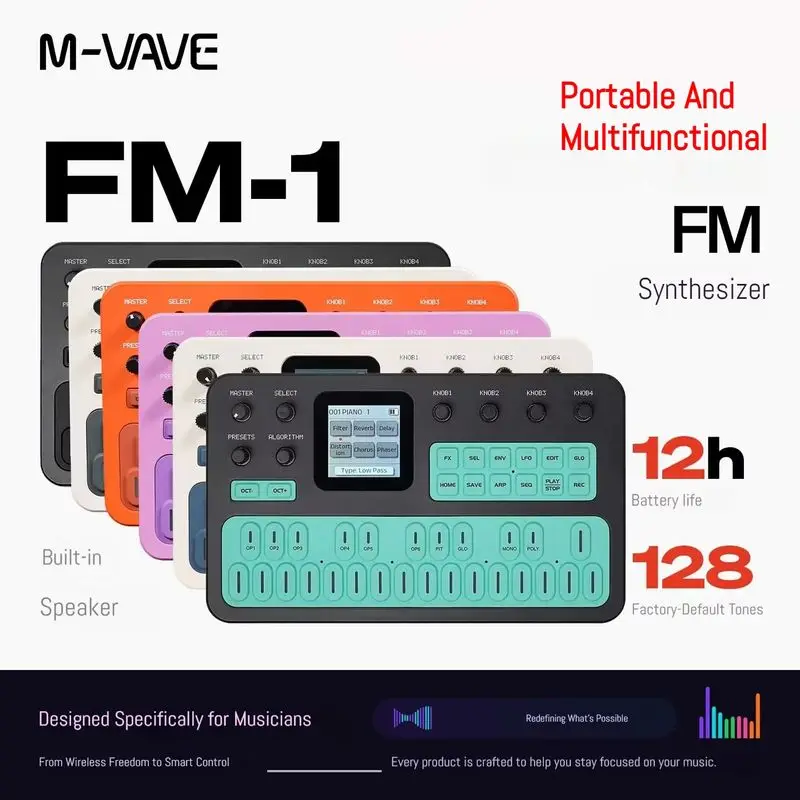 M-VAVE Portable FM1 Pocket Synthesizer Keyboard Analog Frequency Modulation Speaker Arrangement Controller Music Production