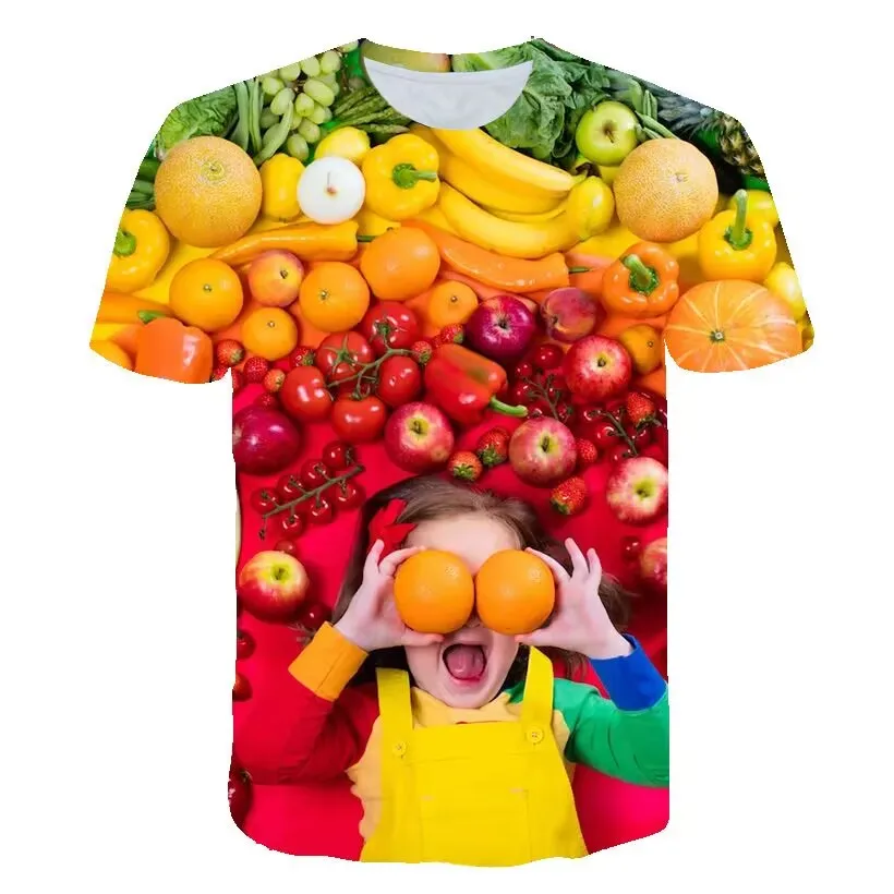 Summer Personality Fruit Riotous Men'S Hd T-Shirt Fashion Hip Hop Short Sleeve Top Abstract Harajuku Creative Quality Clothing