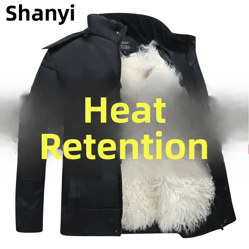 

Men's Thiened Real Wool Cotton Jaet Leather Fur Inteated Autumn Winter Warm Outerwear Youth Faion Long Sve Coat