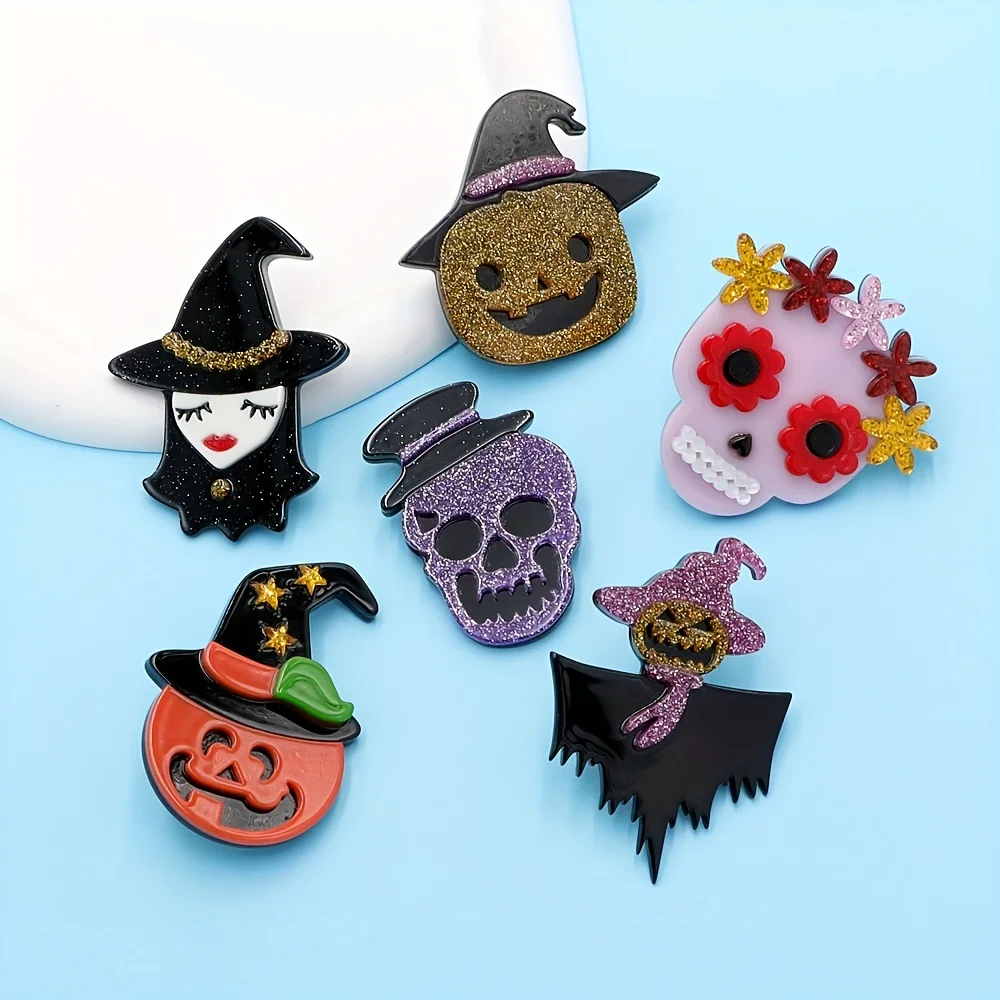 CINDY XIANG Acrylic Halloween Little Wizard Pumpkin Skull Brooch New Design 2024