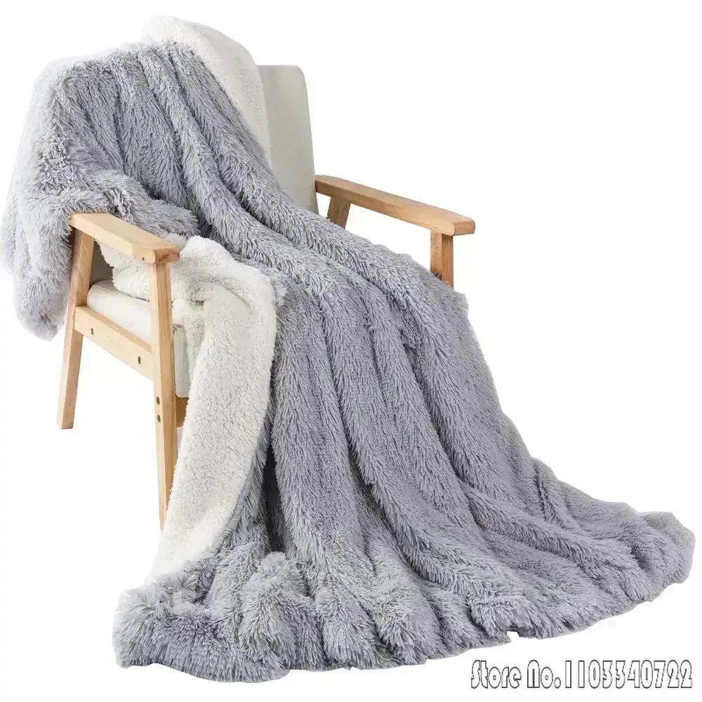 Newest Faux Fur Reversible Throw Sheepskin Soft Warm Shaggy Thick Blanket Backing Sherpa for Kids Adults Christmas Gift Cream