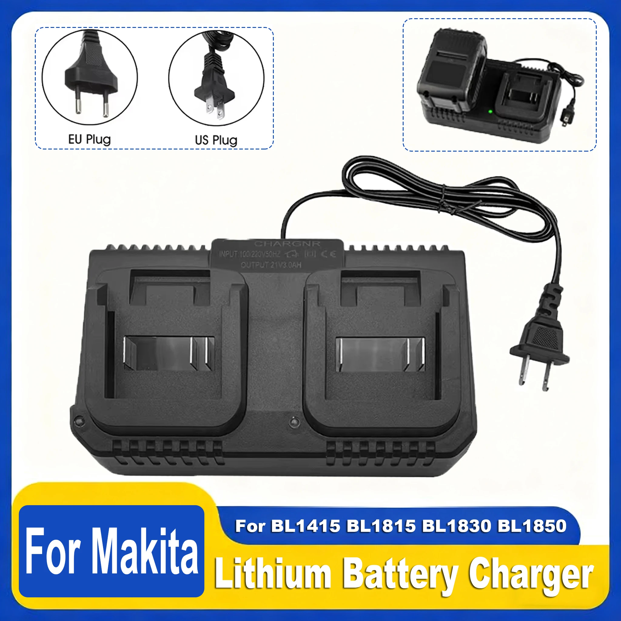 

Dual Lithium Battery Charger 2 Way Power Tool Battery Charger EU/US Plug For Makita 18V 21V Battery BL1415/1815/1830/1850