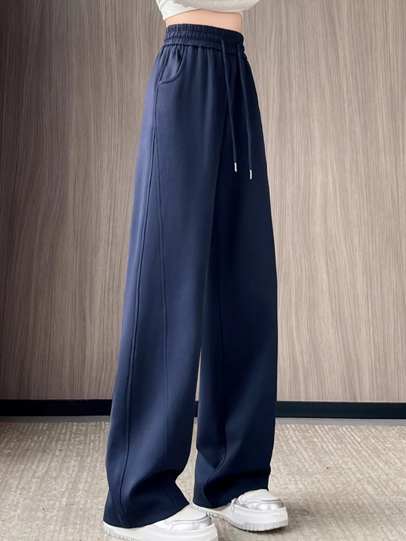 Neue lässige Sporthose für Herbst und Winter mit hängendem Gefühl, hoher Taille, gebogener Klinge, lockere Passform, weite Beine, lange Hose