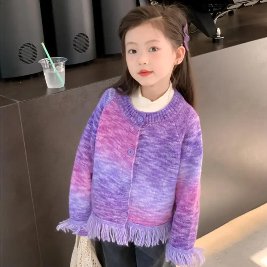 

Girl Spring Autumn New Sweater Fashion Tassels Long Sleeve Outerwear Kids Cute Knitted Cardigan Coats 2-12 Years Wz1223