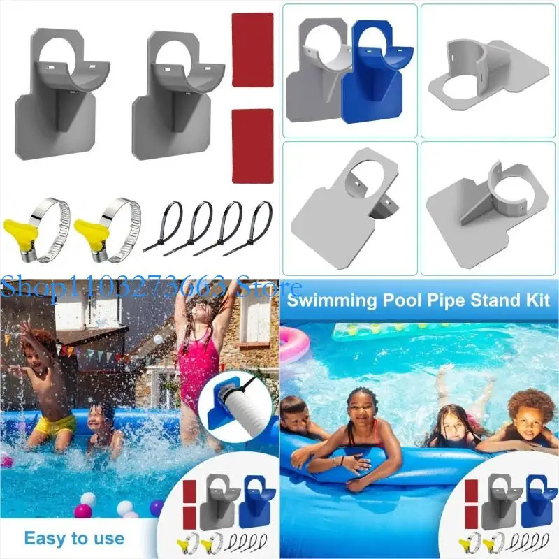 

R6FE Swimming Pool Pipe Holder Above Ground Swimming Pool Hose Support Brackets with Tape and Cable Tie Steel Hose Clamps
