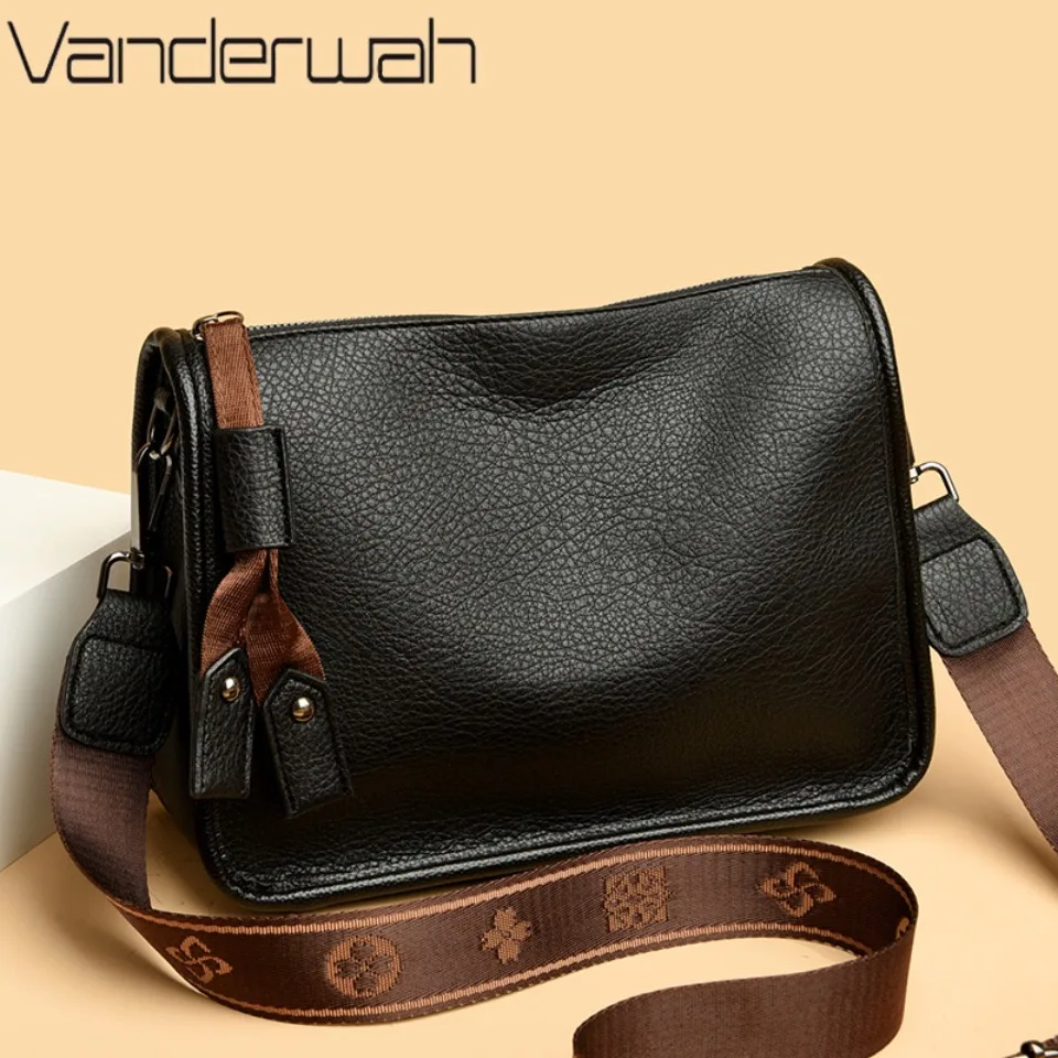 

Высококачественные мягкие сумки-кроссбоди из искусственной кожи для женщин, сумки для мам, сумки-мессенджеры с широким нейлоновым ремнем, черные.