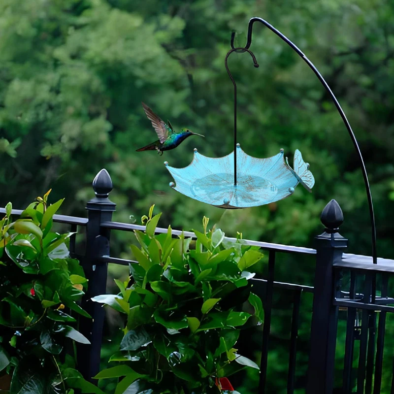 1 Vintage Garden Umbrella-Shaped Bird Feeder with Butterflies, Outdoor Hanging Bird Bath and Feeder Bowl, Garden Courtyard Decor