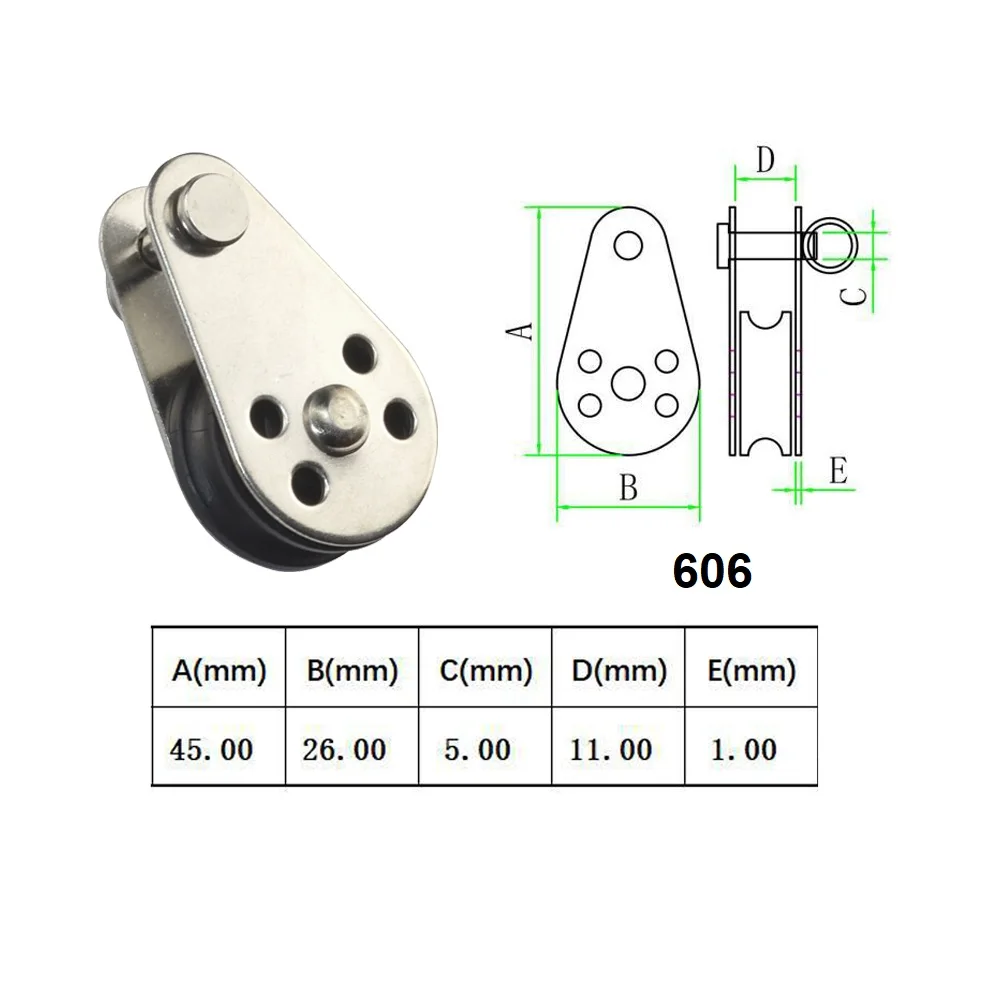 1PCS Stainless Steel 316 605 606 607 608 Pulley 60mm Blocks Rope Pulley Nylon Sheave Single Lashing Eye For 2mm To 8mm Rope