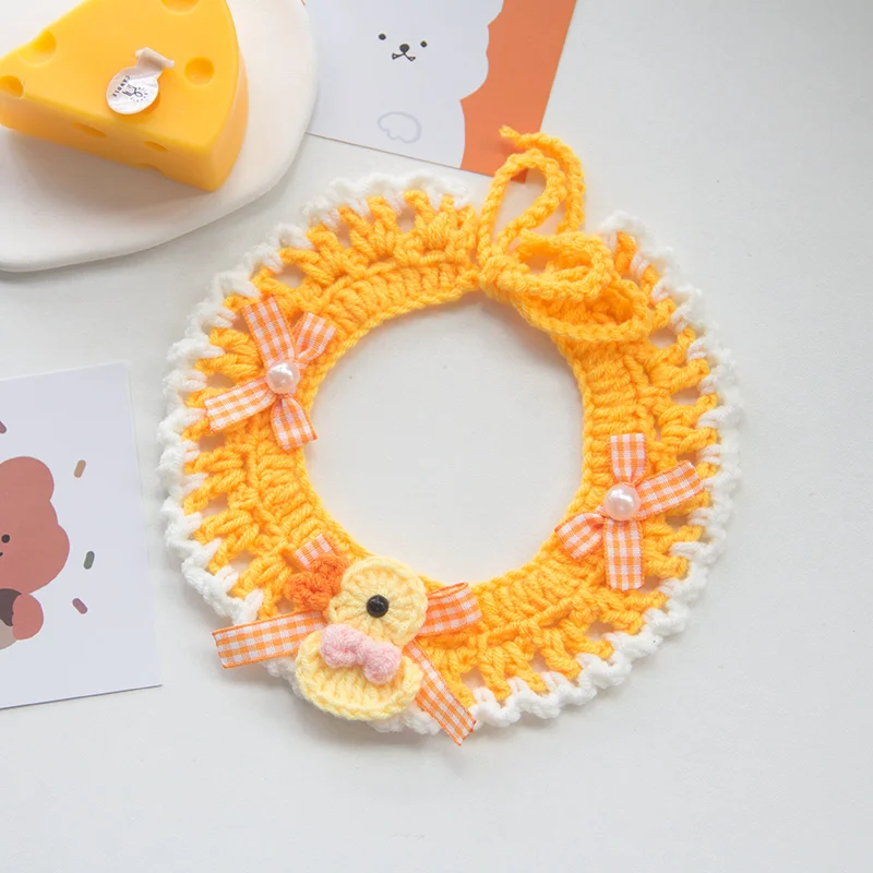 طوق منسوج يدويًا للحيوانات الأليفة، قلادة لطيفة منسوجة على شكل قطة، ياقة عنق للقطط، زينة مريلة للكلاب الصغيرة