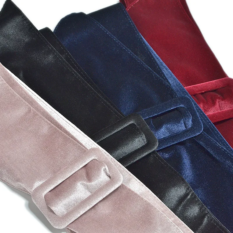 Women Autumn And Winter New Waist Cover Wine Red Golden Velvet Wide Belt 7cm Versatile Decorative Bandage With Down Accessories