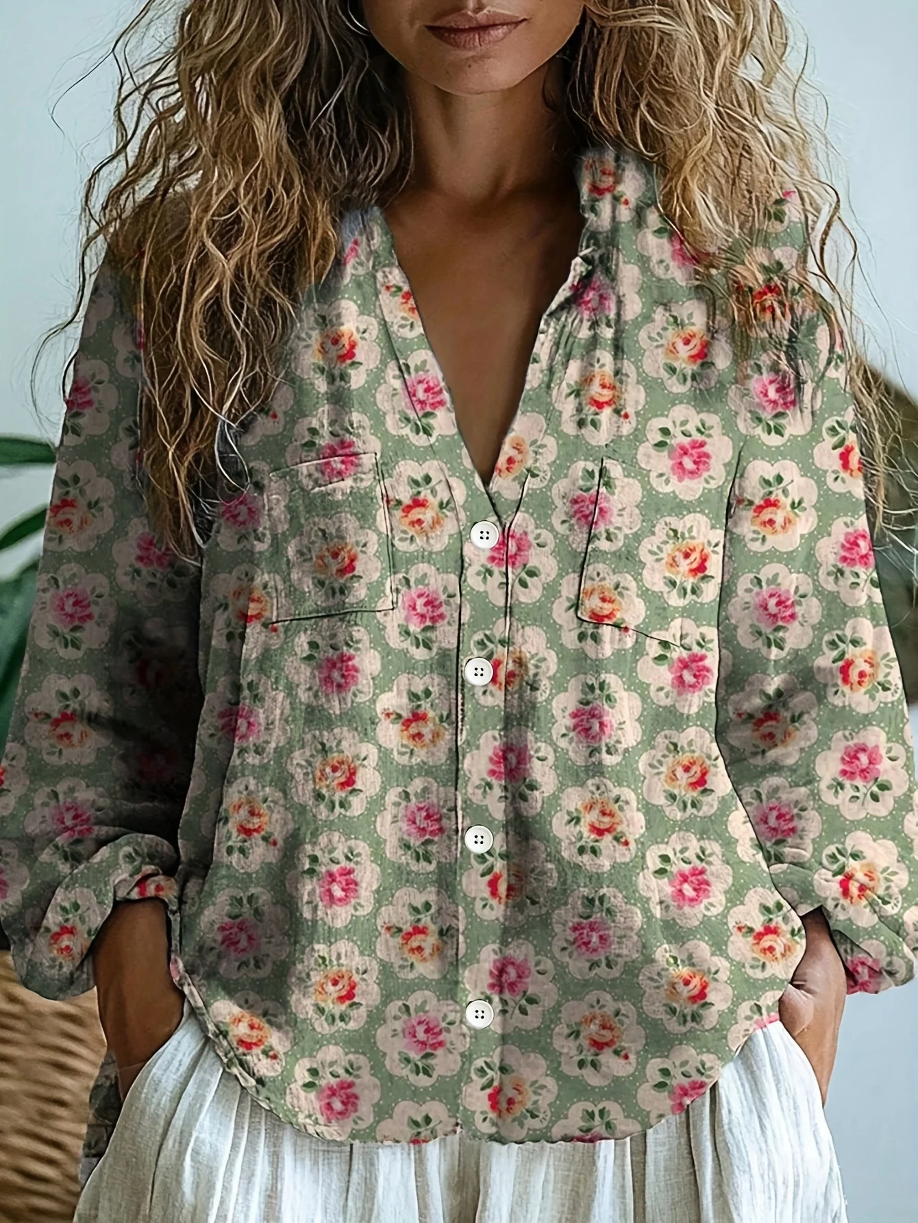 

Новая женская рубашка с длинными рукавами и цветочным принтом в стиле ретро, повседневный женский топ с воротником-стойкой и воротником-стойкой