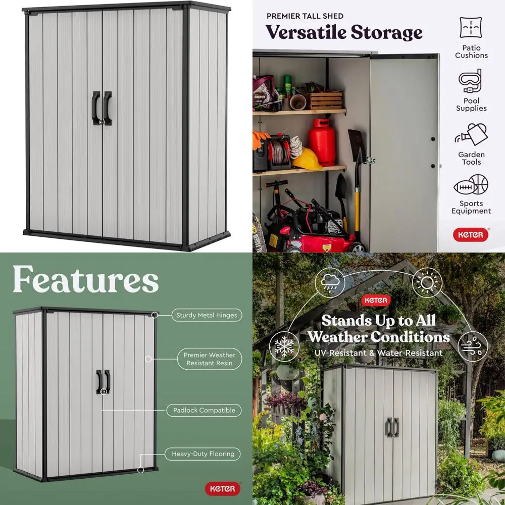 

Большой навес для хранения из смолы Keter Premier с полками для уличной мебели и аксессуаров для бассейна