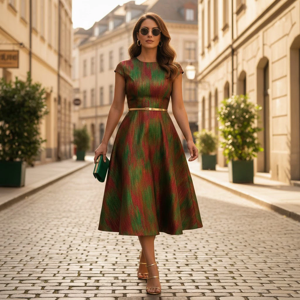 Afrikanischer Brokat-Jacquard-Spitzenstoff, rot-grünes marmoriertes Muster, glänzende, strukturierte Spitze für elegante Kleider, Blusen und formelle Kleidung zum Nähen