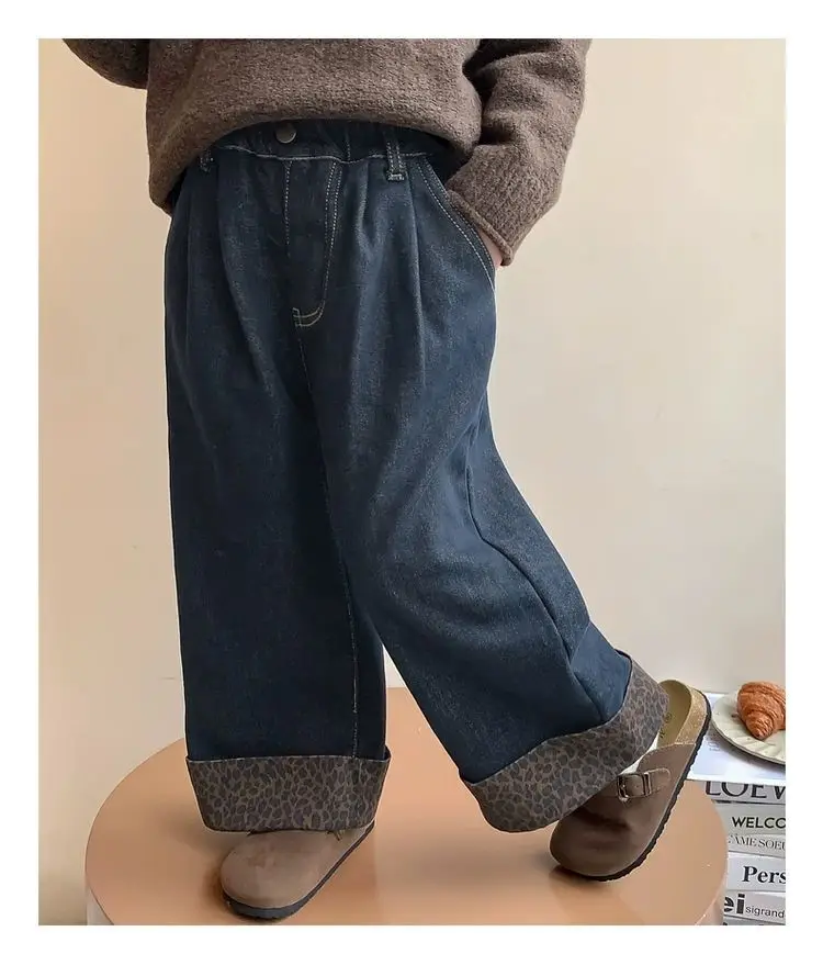 2-8 Years Toddler Baby Winter Jeans Children Thick Velvet Warm Denim Pants for Girls Slim Leggings Kids Blue Fleece Trousers