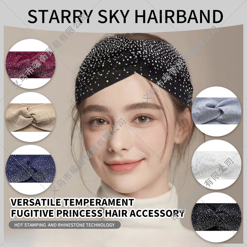 

Sparkling Star Hairband Crystal Rhinestone Wide Elastic Head Wrap Cross Style Fashion Headband for Women Girls Party Accessory
