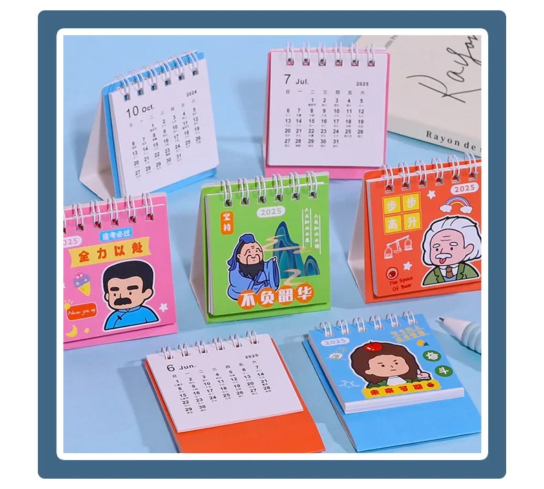 24 Pcs Wholesale Inspirational 2025-Year Mini Desk Calendar for Students with Monthly Plan and Punch Card