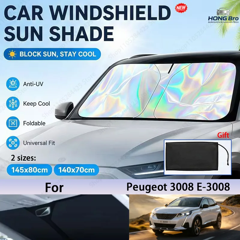 For Peugeot 3008 E-3008 Foldable Front Windshield Sun Shade UV Reflective Sun Protection Cover Car Interior Accessories