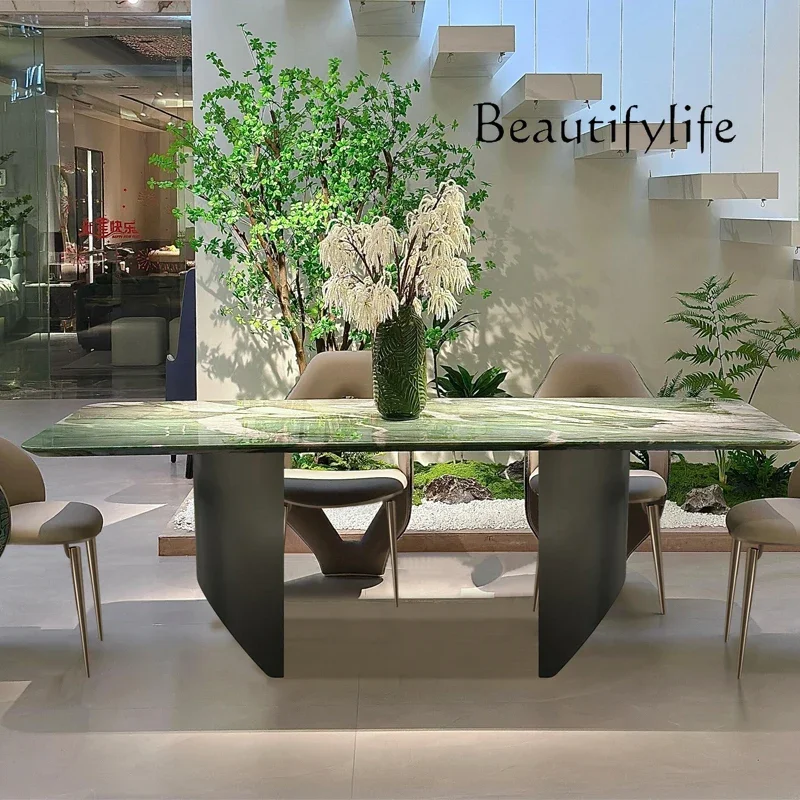 N36 Patek Philippe green luxury stone dining table green natural marble dining table Italian light luxury high-end dining table