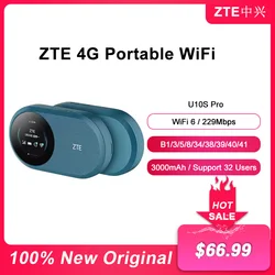 Zte-ロック解除されたポータブルワイヤレスwifiルーター,ミニ屋外モデム,ホットスポットポケット,SIMカードスロット,3000mah,4g lte,u10s pro,229mbps