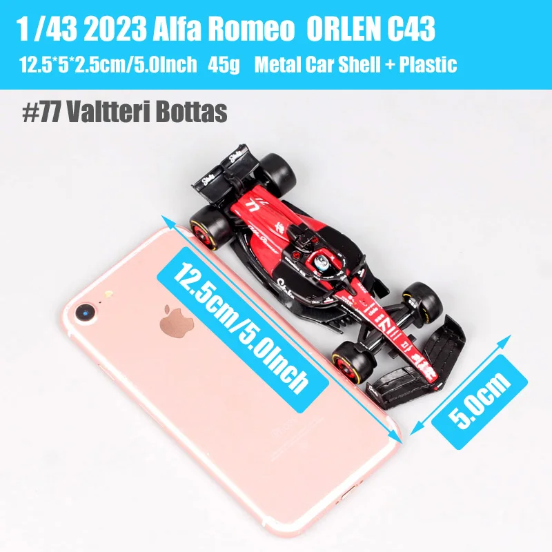 ブラーゴ 1/43スケール 2023 アルファロメオ オルレン C43 # 77 ヴァルテリ・ボッタス GP レーシングカー モデル ダイキャスト＆おもちゃの乗り物 ヘルメット アクリルボックス