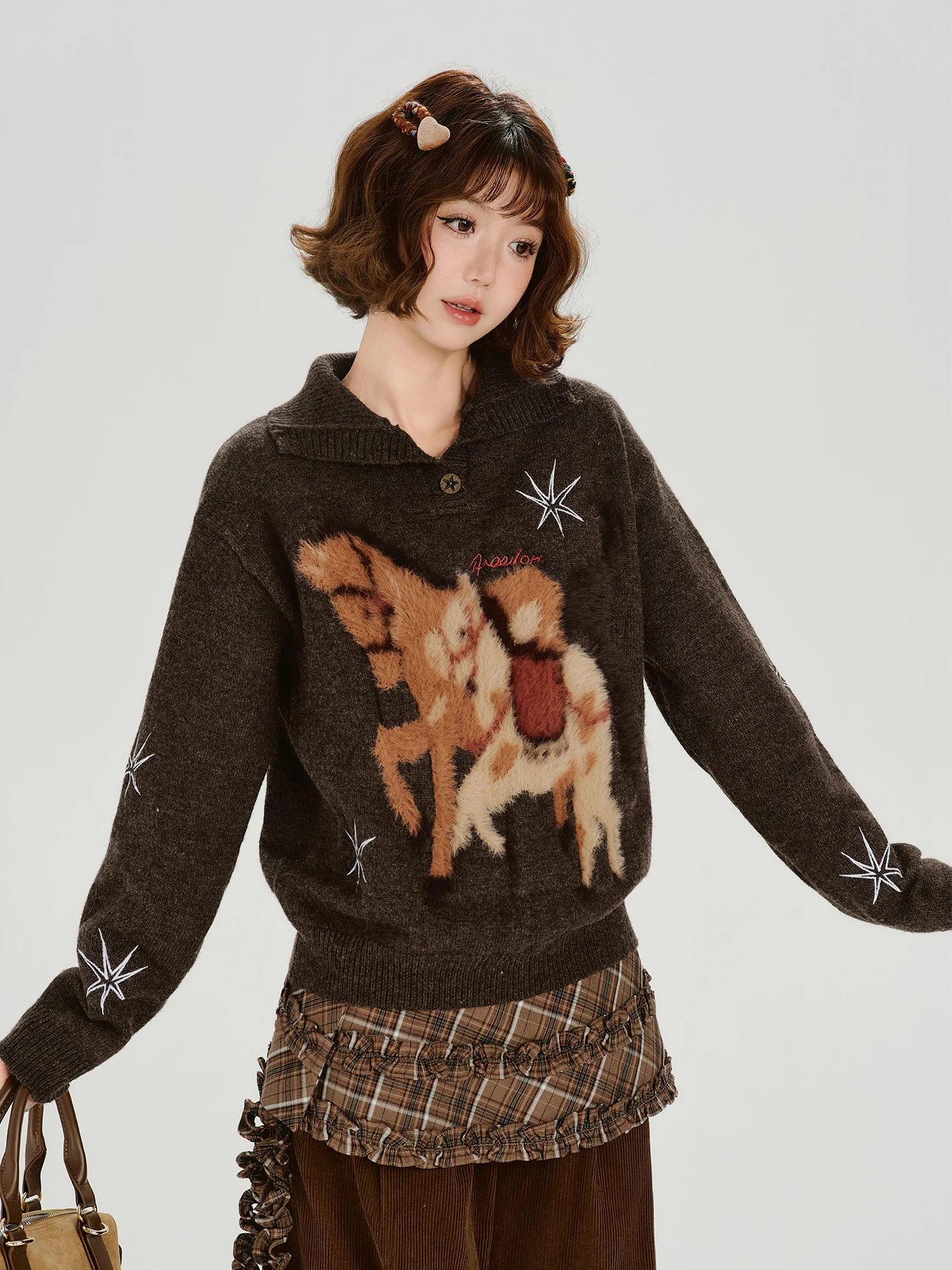 

Женский вязаный свитер в американском ретро-стиле, осенне-зимняя новинка, утепленный, мягкий, свободный, с воротником-стойкой, повседневный топ