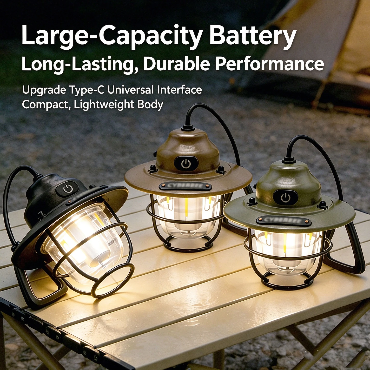 Retro LED Camping Lantern Type-C Rechargeable Vintage Hanging Tent Light 4 Modes Portable Waterproof Camping Lamp 1 Pack