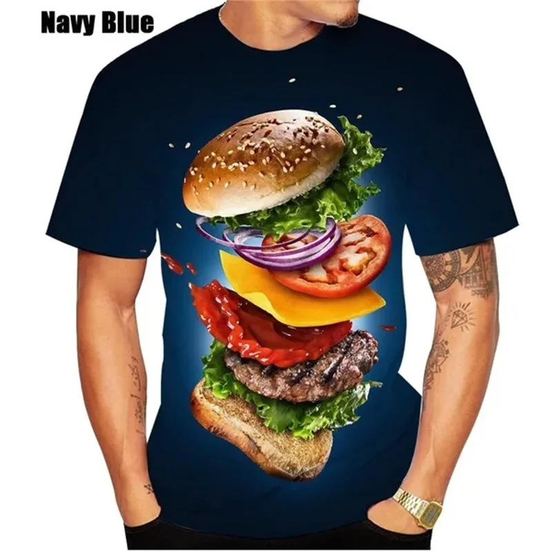 Summer 3D Print Hamburger Tshirt Short Sleeve Men Women Oversized T Shirt Tops Streetwear Round Neck Designer Clothes Men