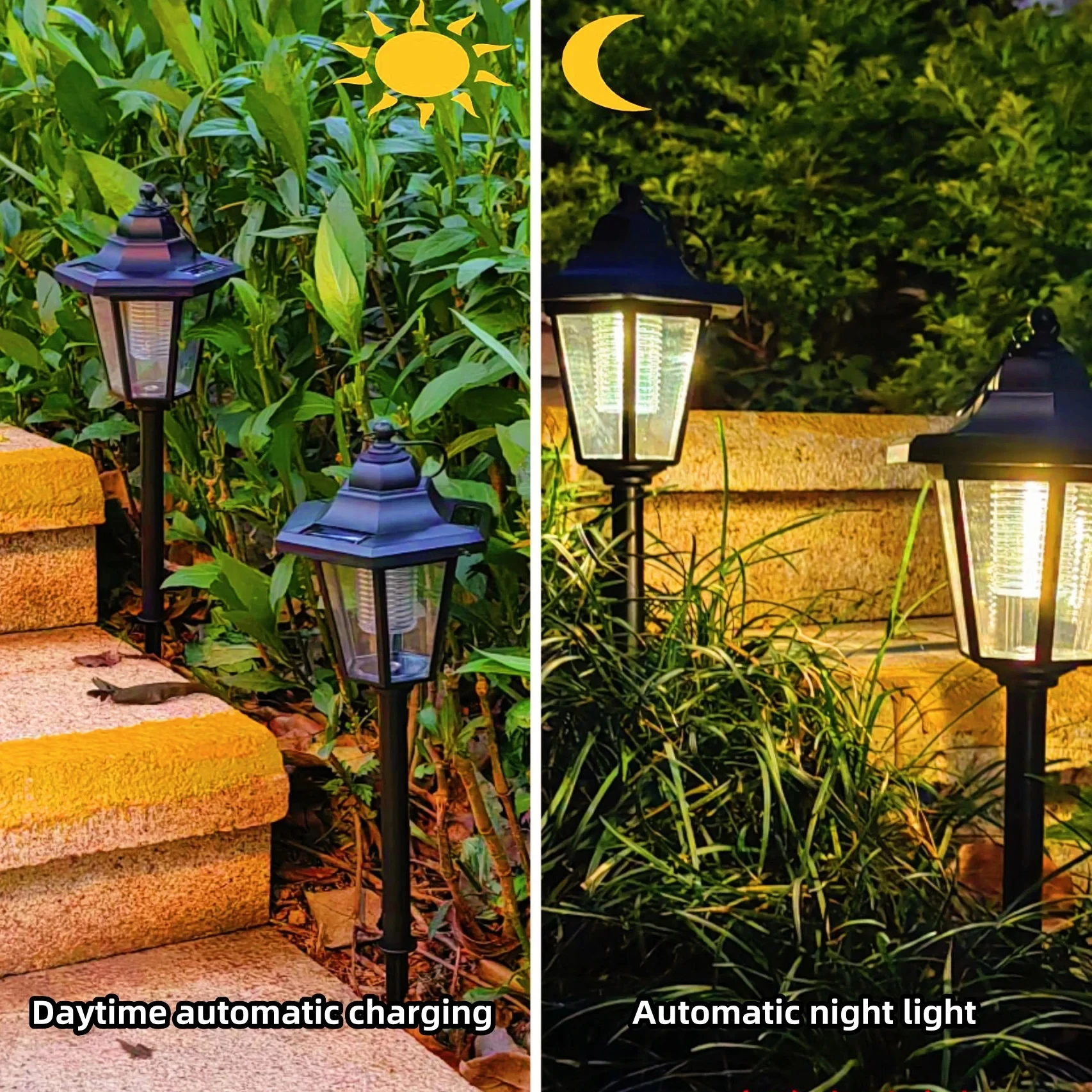 2-Pack Vintage Hexagon LED Solar Lights, Outdoor Pathway Garden Yard Decor, Plastic Material image 4