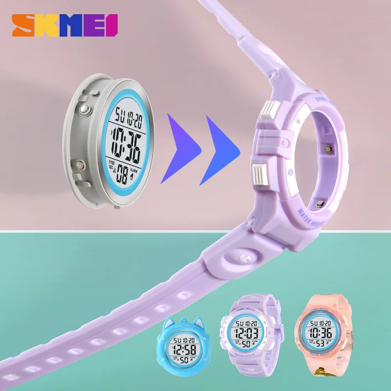 SKMEI Children DIY Electronic Digital Watch Chronograph Clock Sport Watch 3PCS/ Set Waterproof Kids Wristwatch For Boys Girl NFC