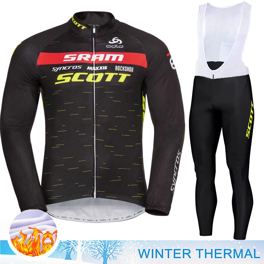 SCOTT Cycling Man Men\'s Clothing 2023 for Bicycle Jersey Winter Thermal Fleece Bib Uniform Tricuta Road Bike Sports Set Pants