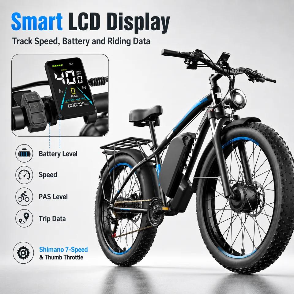 4000W Fat Tire Electric Bike 24×4.0 Mountain E Bike 52V 32Ah Dual Disc Brake Full Suspension Off Road Electric Bicycle image 6